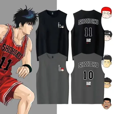 カートゥーンパターン、可愛らしくて快適なベーシックなノースリーブTシャツ 男女兼用 SLAM DUNK スラムダンク風 ｔシャツ 半袖 湘北高校 桜木花道 コスプレ衣装　コスチューム　スラムダンク グッズ