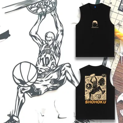 カートゥーンパターン、可愛らしくて快適なベーシックなノースリーブTシャツ  男女兼用 SLAM DUNK スラムダンク風 ｔシャツ  湘北高校 桜木花道 コスプレ衣装　コスチューム　スラムダンク グッズ