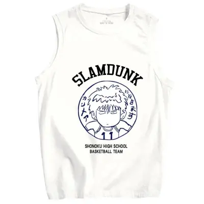 カートゥーンパターン、可愛らしくて快適なベーシックなノースリーブTシャツ 男女兼用 SLAM DUNK スラムダンク風 ｔシャツ  湘北高校 桜木花道 コスプレ衣装　コスチューム　スラムダンク グッズ