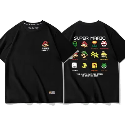 アニメシーン/キャラクター柄 プリント Tシャツ 男女兼用 Super Mario スーパーマリオ風 ｔシャツ 半袖 長袖 パーカー マリオ ルイージ プリンセスピーチ ヨッシー ワリオ ワルイージ ドンキーコング デイジー姫 コスプレ