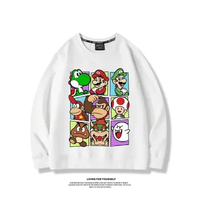 アニメシーン/キャラクター柄 プリント Tシャツ 男女兼用 Super Mario スーパーマリオ風 ｔシャツ 半袖 長袖 パーカー マリオ ルイージ プリンセスピーチ ヨッシー ワリオ ワルイージ ドンキーコング デイジー姫 コスプレ