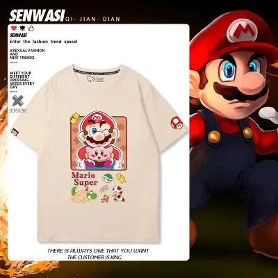 アニメシーン/キャラクター柄 プリント Tシャツ 男女兼用 Super Mario スーパーマリオ風 ｔシャツ 半袖 長袖 パーカー マリオ ルイージ プリンセスピーチ ヨッシー ワリオ ワルイージ ドンキーコング デイジー姫 コスプレ