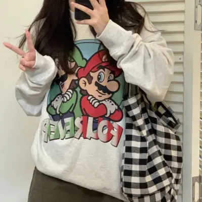 アニメシーン/キャラクター柄 プリント Tシャツ 男女兼用 Super Mario スーパーマリオ風 ｔシャツ 半袖 長袖 パーカー マリオ ルイージ プリンセスピーチ ヨッシー ワリオ ワルイージ ドンキーコング デイジー姫 コスプレ