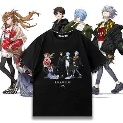 アニメシーン/キャラクター柄 プリント Tシャツ 男女兼用 EVA 新世紀エヴァンゲリオン ｔシャツ アスカ 綾波レイ 葛城ミサト 初号機 第2号機 第3号機 コスプレ衣装　コスチューム　スラムダンク グッズ