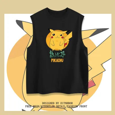 カートゥーンパターン、可愛らしくて快適なベーシックなノースリーブTシャツ 男女兼用 Pokémon ポケモン ｔシャツ ピカチュウ サトシ ゲームフリーク コスプレ衣装　コスチューム　スラムダンク グッズ