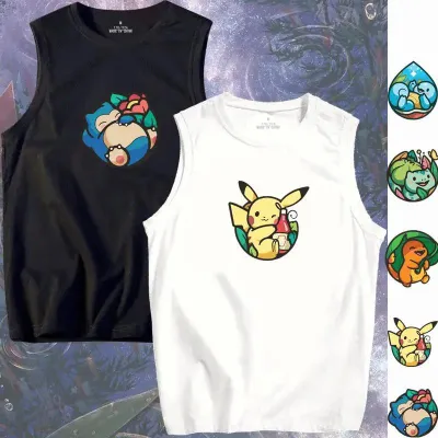 カートゥーンパターン、可愛らしくて快適なベーシックなノースリーブTシャツ 男女兼用 Pokémon ポケモン ｔシャツ ピカチュウ サトシ ゲームフリーク コスプレ衣装　コスチューム　スラムダンク グッズ