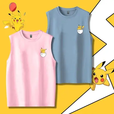 カートゥーンパターン、可愛らしくて快適なベーシックなノースリーブTシャツ 男女兼用 Pokémon ポケモン ｔシャツ ピカチュウ サトシ ゲームフリーク コスプレ衣装　コスチューム　スラムダンク グッズ