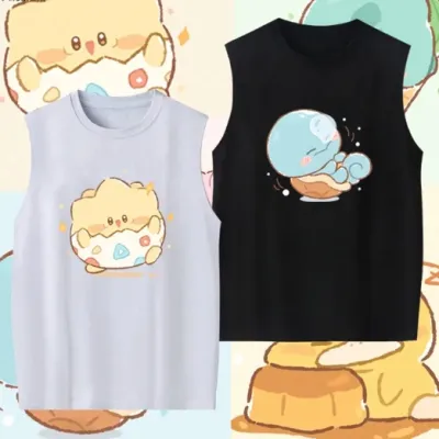 カートゥーンパターン、可愛らしくて快適なベーシックなノースリーブTシャツ 男女兼用 Pokémon ポケモン ｔシャツ ピカチュウ サトシ ゲームフリーク コスプレ衣装　コスチューム　スラムダンク グッズ