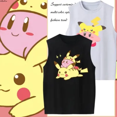 カートゥーンパターン、可愛らしくて快適なベーシックなノースリーブTシャツ 男女兼用 Pokémon ポケモン ｔシャツ ピカチュウ サトシ ゲームフリーク コスプレ衣装　コスチューム　スラムダンク グッズ