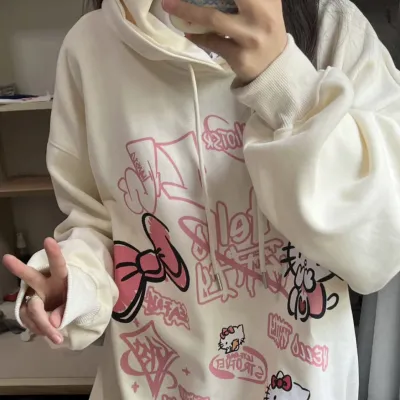 アニメシーン/キャラクター柄 プリント パーカー 男女兼用 Hello Kitty ハローキティ ｔシャツ 半袖 長袖 パーカー ハローキティ キティのママ キティのパパ ミミィ デイジー リトルツインスターズ キティのお友達 コスプレ