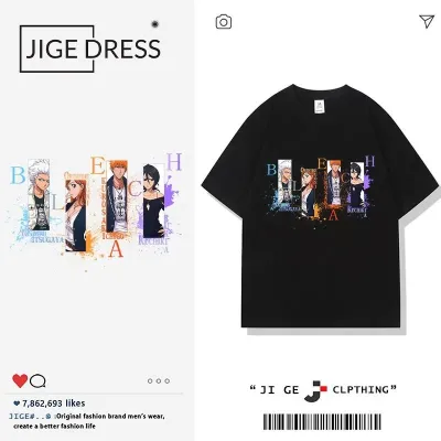 アニメシーン/キャラクター柄 プリント Tシャツ 男女兼用 BLEACH ブリーチ風 ｔシャツ 半袖 長袖 パーカー 黒崎一護 井上織姫 朽木ルキア 阿散井恋次 松本乱菊 コスプレ衣装　コスチューム　グッズ